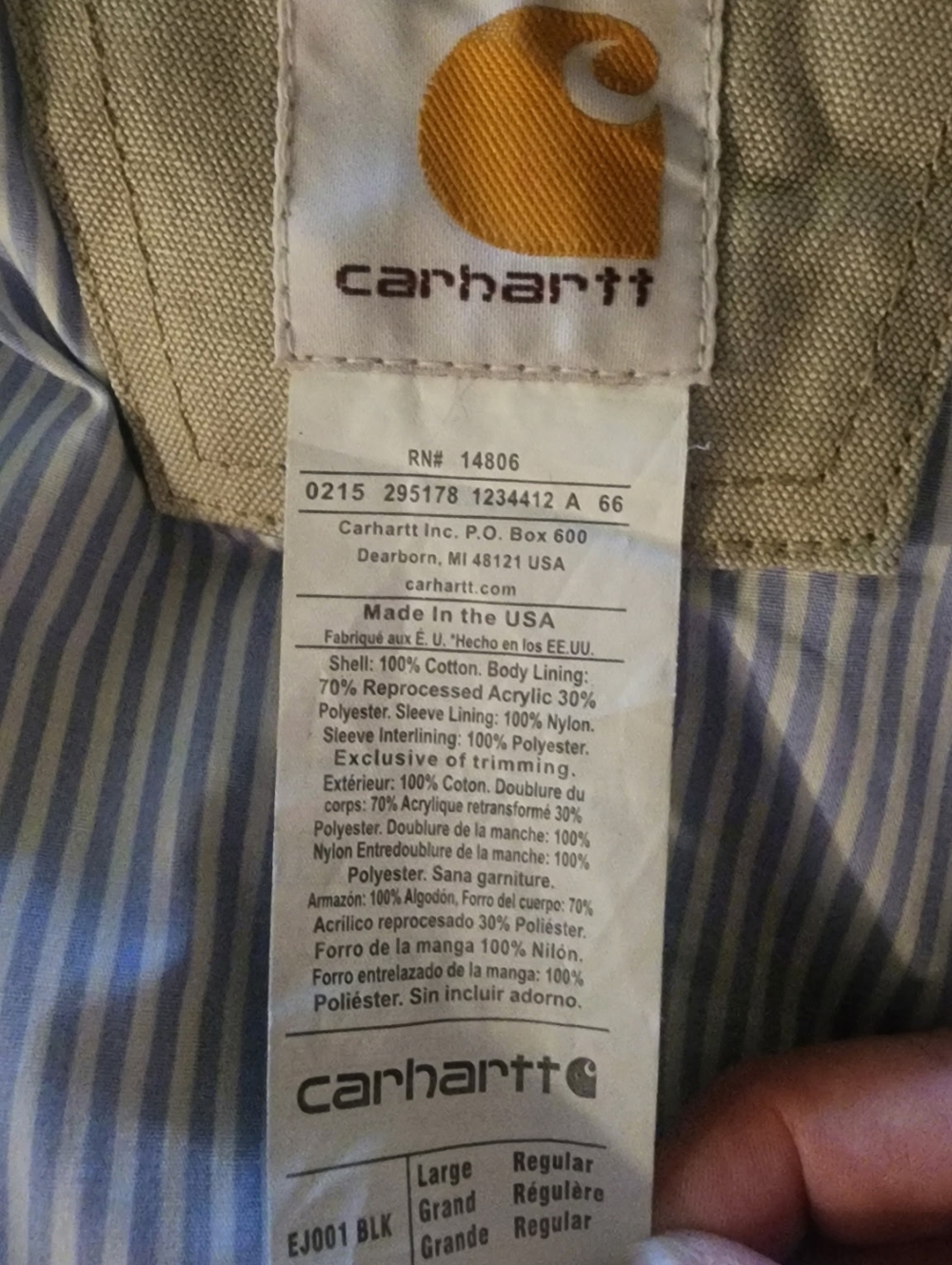 Carhartt Khaki Jacket with Brown Corduroy Collar and NY Yankees Logo BRAND NEW - Picture 5 of 6